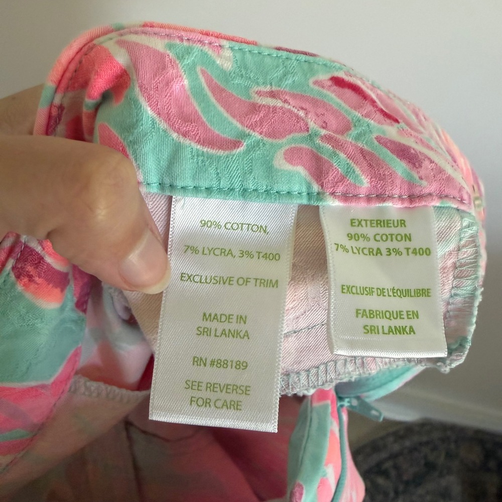 Lilly Pulitzer Kelly Ankle Pants Pink Blue Floral Jacquard Slim Trousers Size 4 - Picture 4 of 4